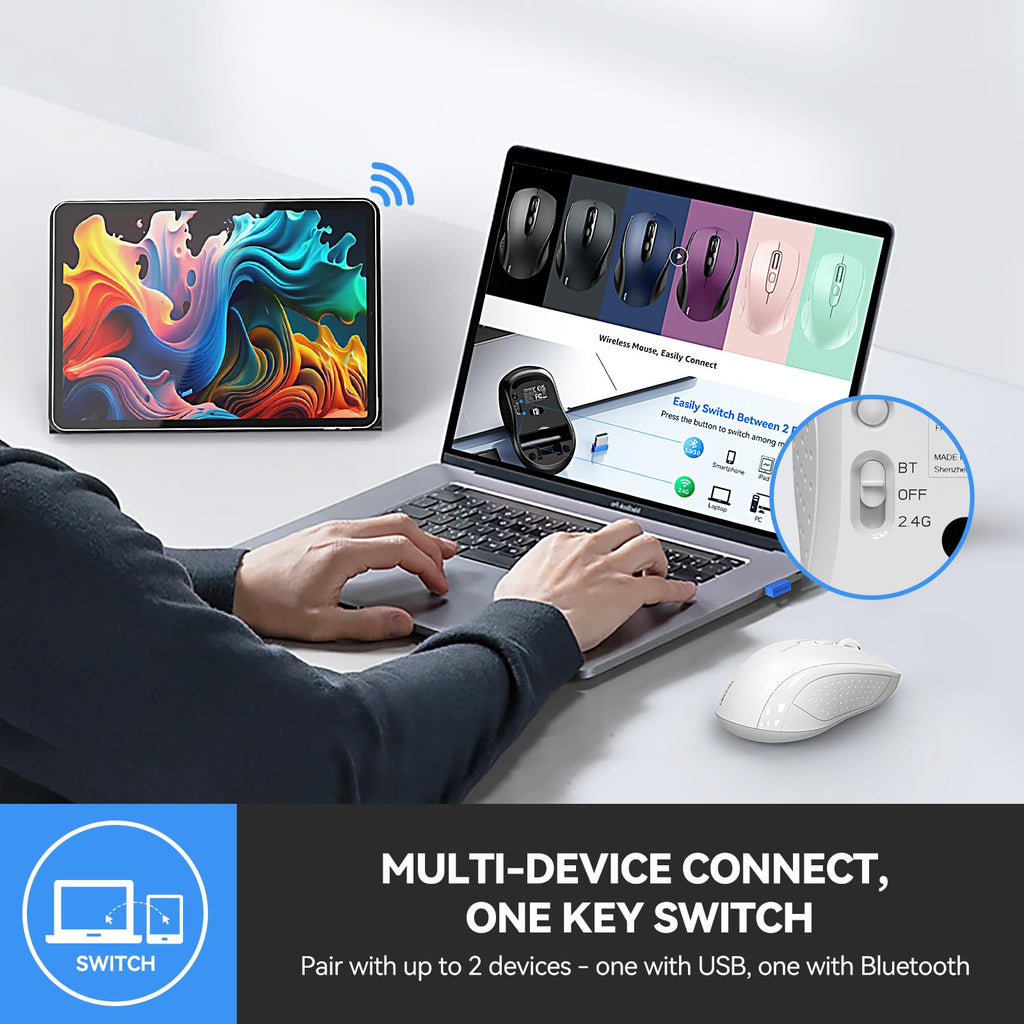 TECKNET Bluetooth Mouse, 4000DPI Wireless Mouse Computer Mice Bluetooth 5.0/3.0 and 2.4GHz Connectivity Mouse with 6 Adjustable DPI,18 Months Long Battery Life Cordless USB Mouse for Laptop PC