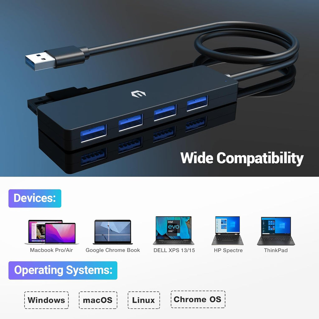 USB 3.0 Hub 4-Port USB Hub Multiplier Expander for Laptop HDD Console Car etc