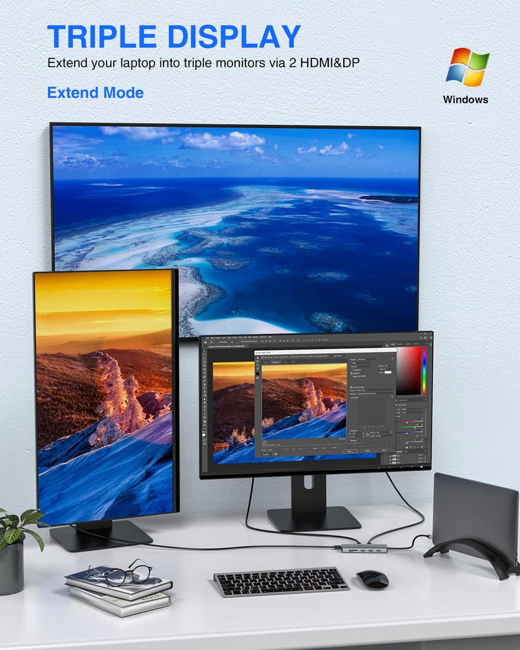 USB C Docking Station 13-in-1 Hub with Ethernet 4K USB C to 2 HDMI DP USB 3.0