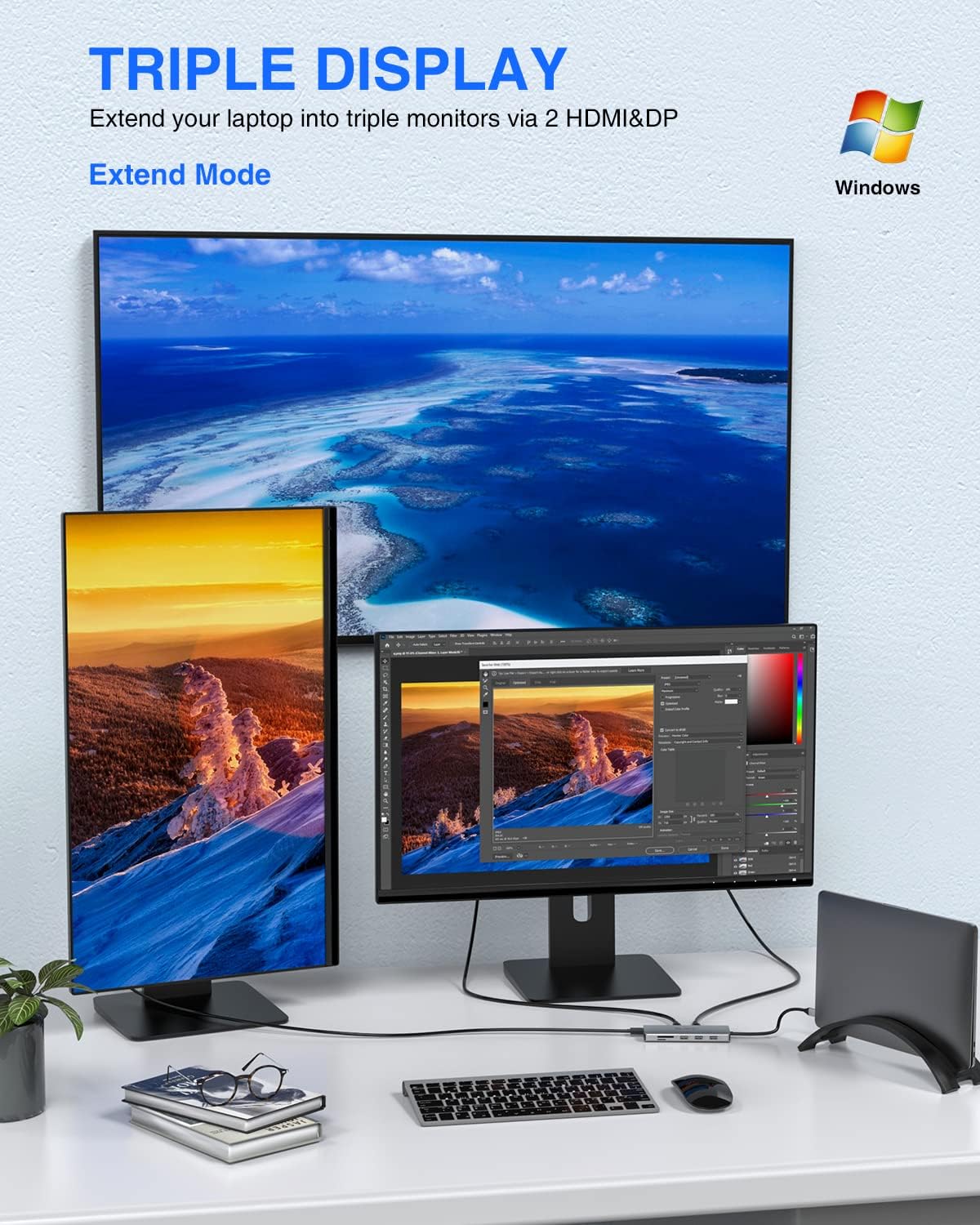 USB C Docking Station 13-in-1 Hub with Ethernet 4K USB C to 2 HDMI DP USB 3.0