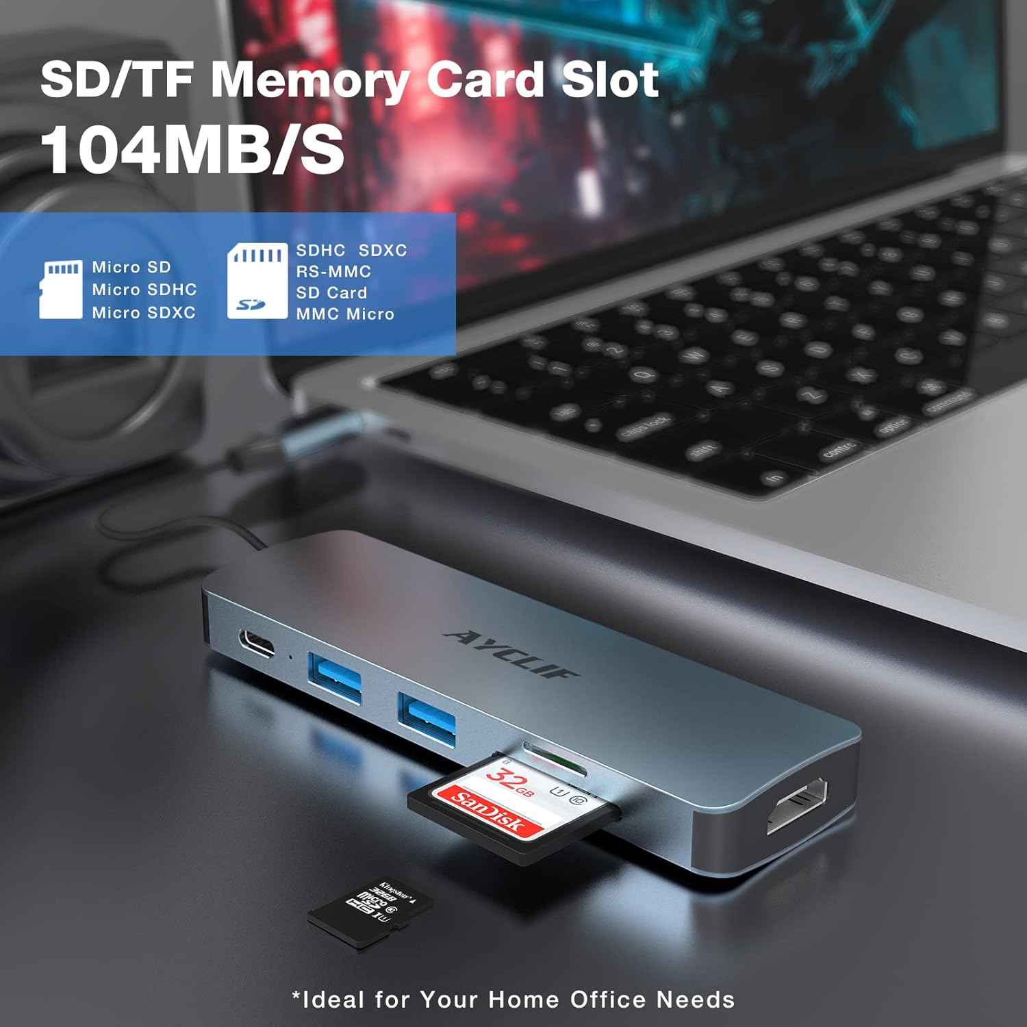 Docking Station 6 in 1 with 4K HDMI Output PD 100W USB 3.0 TF Card Reader