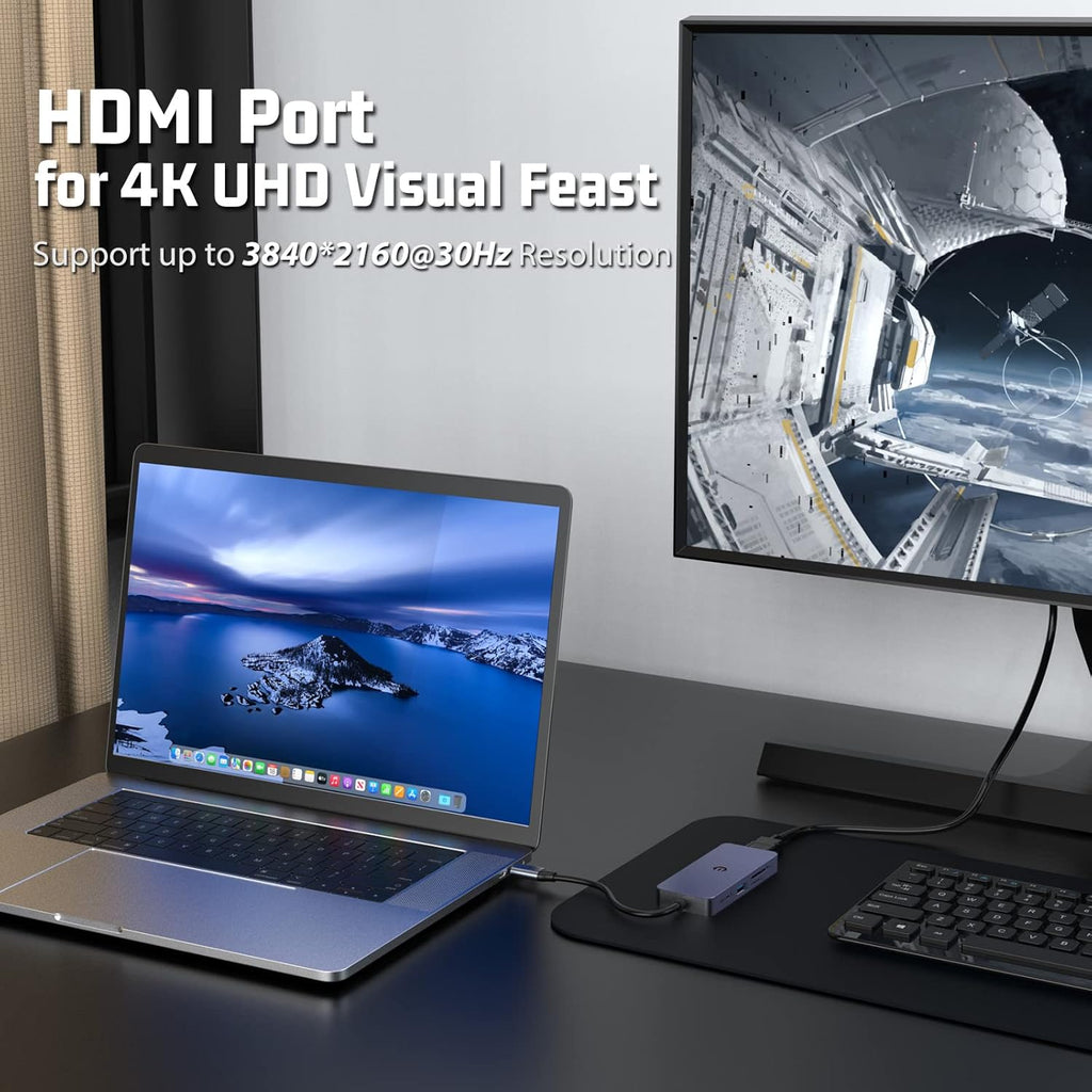 USB-C Hub Adapter 7-in-1 4K HDMI, 100W PD USB 3.0 Ports SD/TF Card Reader