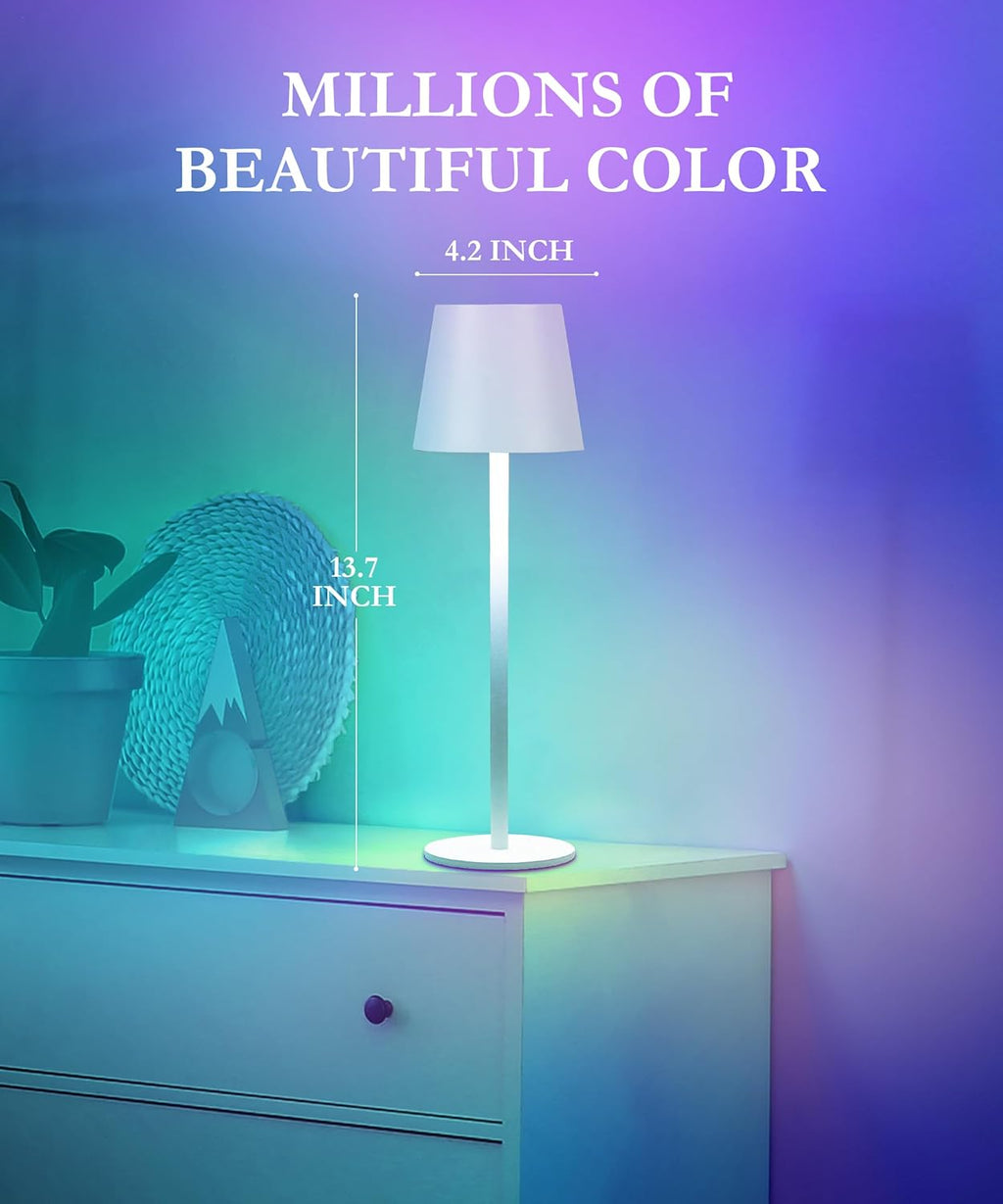Cordless LED Table Lamp Rechargeable RGB Light Touch Dimmable IP54 White 2 Pack