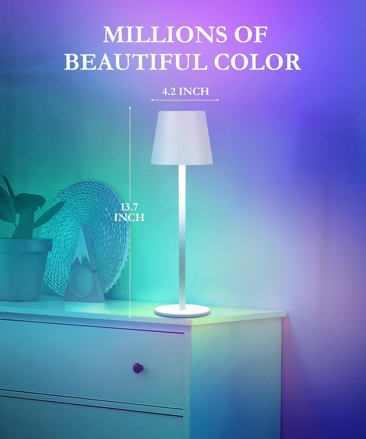 Cordless LED Table Lamp Rechargeable RGB Light Touch Dimmable IP54 White 2 Pack