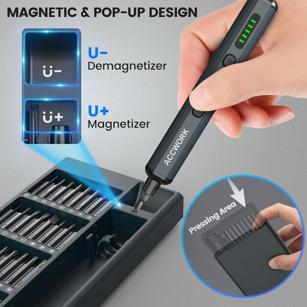 Mini Electric Screwdriver, 68 in 1 Precision Screwdriver Set with 64 Magnetic Bits, 5 Torque Settings, 4 LED Lights, Rechargeable Repair Tool Kit for Electronics, Phone, Camera, Laptop, Watch