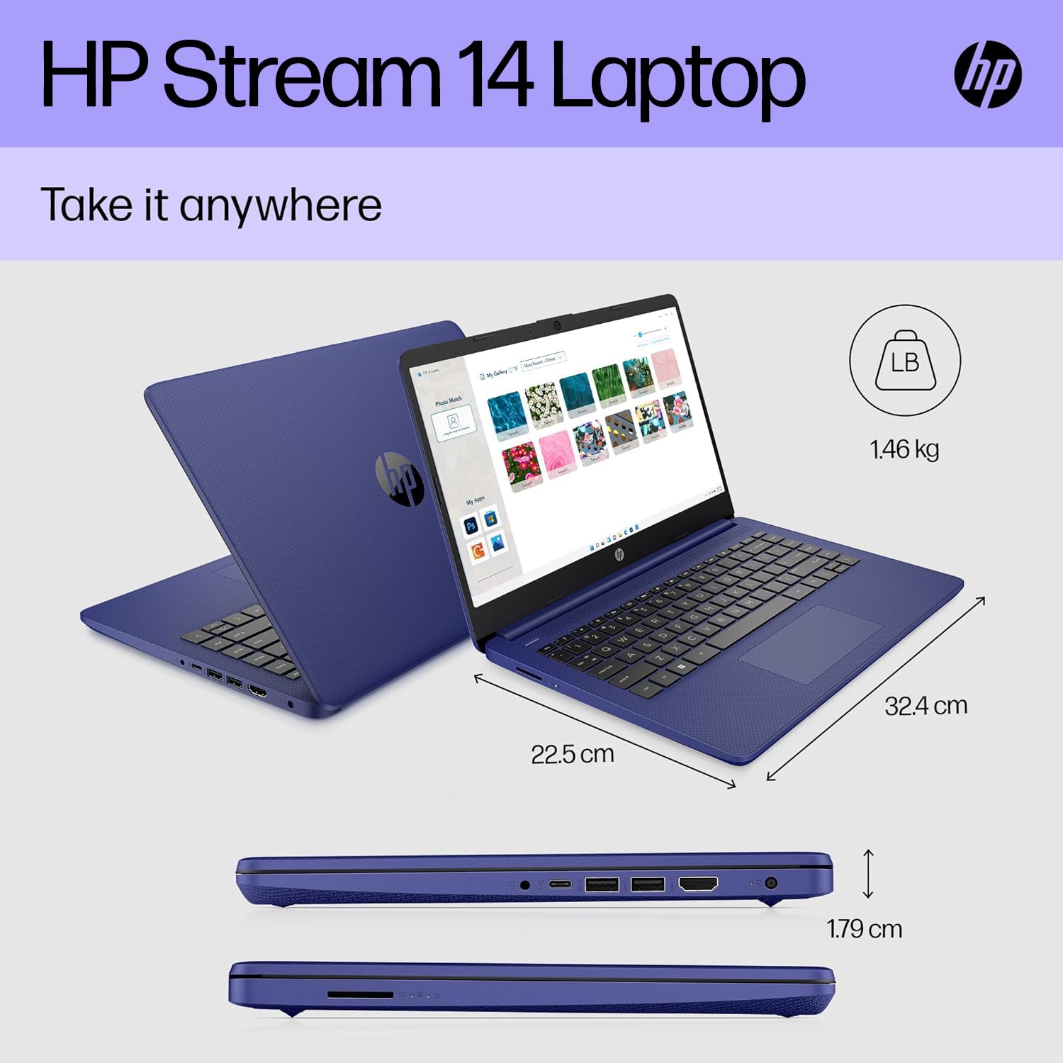 HP Stream 14" Laptop | Intel N4120 Processor | 4 GB RAM | 128 GB SSD | Intel UHD Graphics | HD Display | Dual Speakers | Microsoft 365 Personal 12 month included | Win 11 | Indigo Blue | 14s-dq0033sa