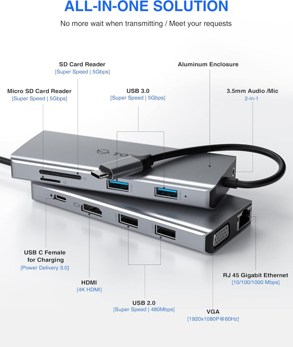 Docking Station 11-in-1 Adapter with Ethernet 4K HDMI VGA USB3.0 USB2.0 SD/TF