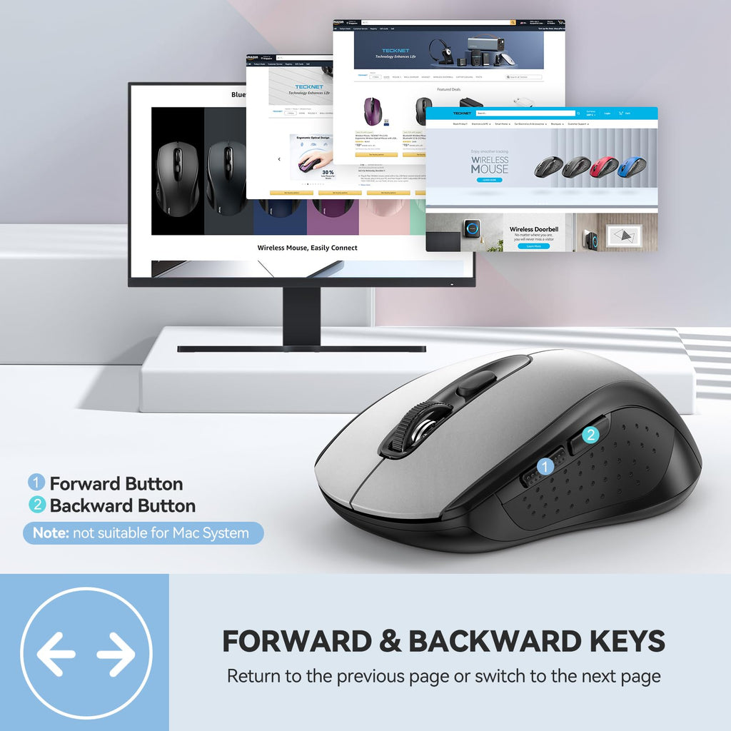 TECKNET Bluetooth Mouse, 4000DPI Wireless Mouse Computer Mice Bluetooth 5.0/3.0 and 2.4GHz Connectivity Mouse with 6 Adjustable DPI,18 Months Long Battery Life Cordless USB Mouse for Laptop PC