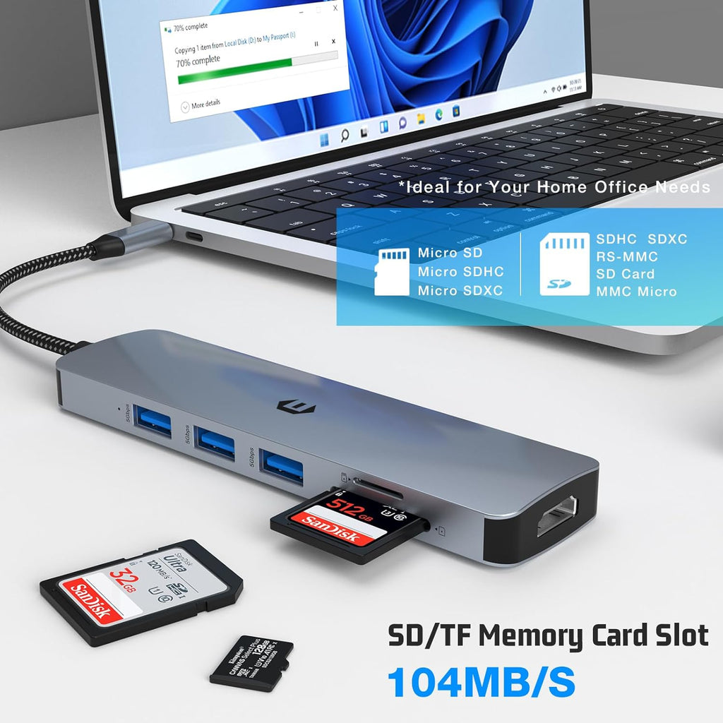 USB C Docking Station 6 in 1 for Mac Pro/Air Dell Surface HP SurffaceBook etc