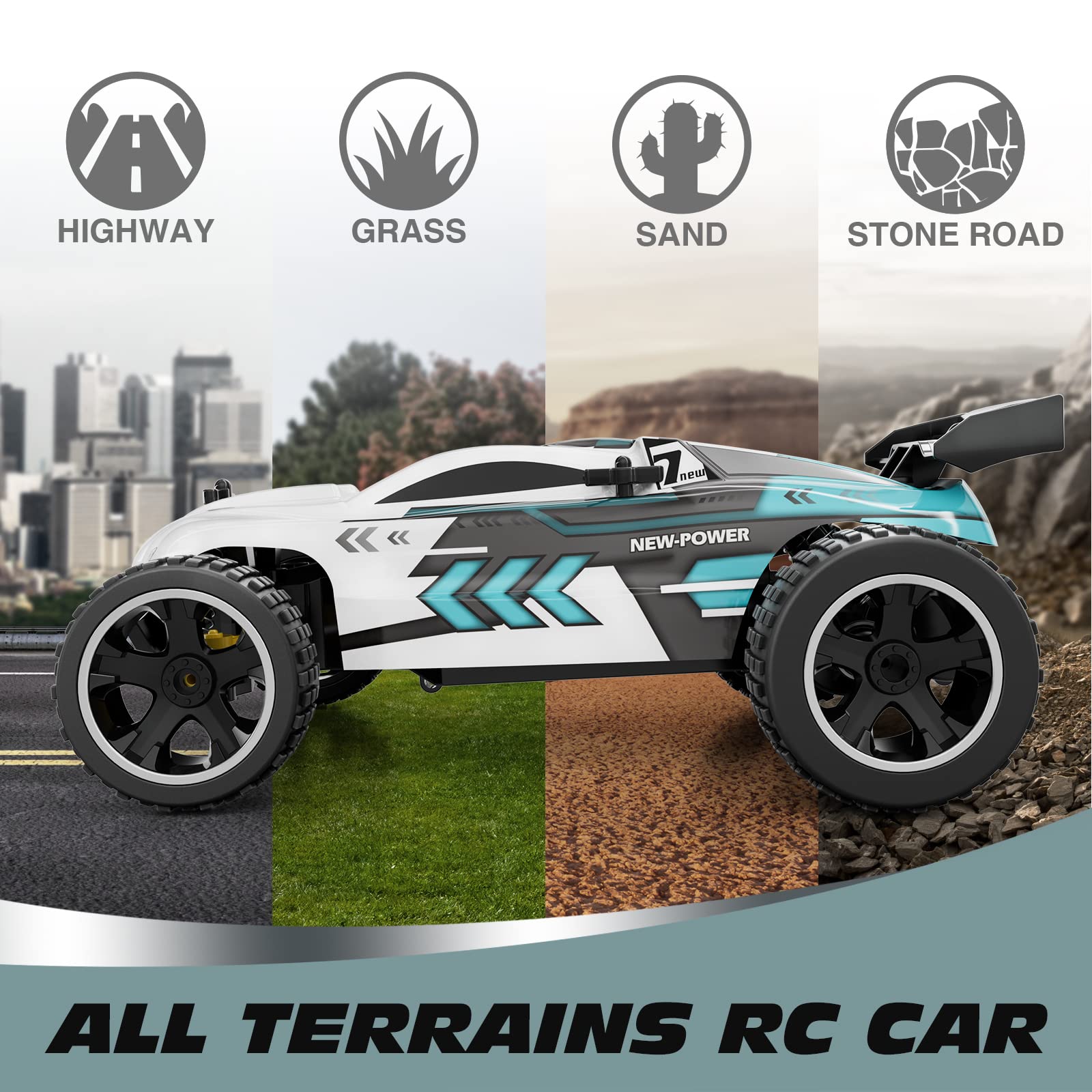Tecnock RC Remote Control Car for Kids, 1:18 High Speed 20 KM/H 2WD RC Buggy, 2.4GHz Off Road Racing Car with Rechargeable Batteries, Gift for Boys and Girls