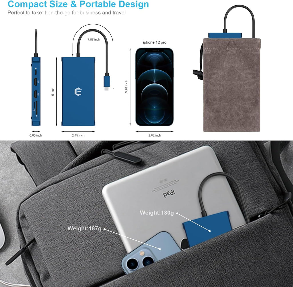 Ultimate USB-C Docking Station 12-in-1 Triple Display Hub with HDMI DP USB VGA