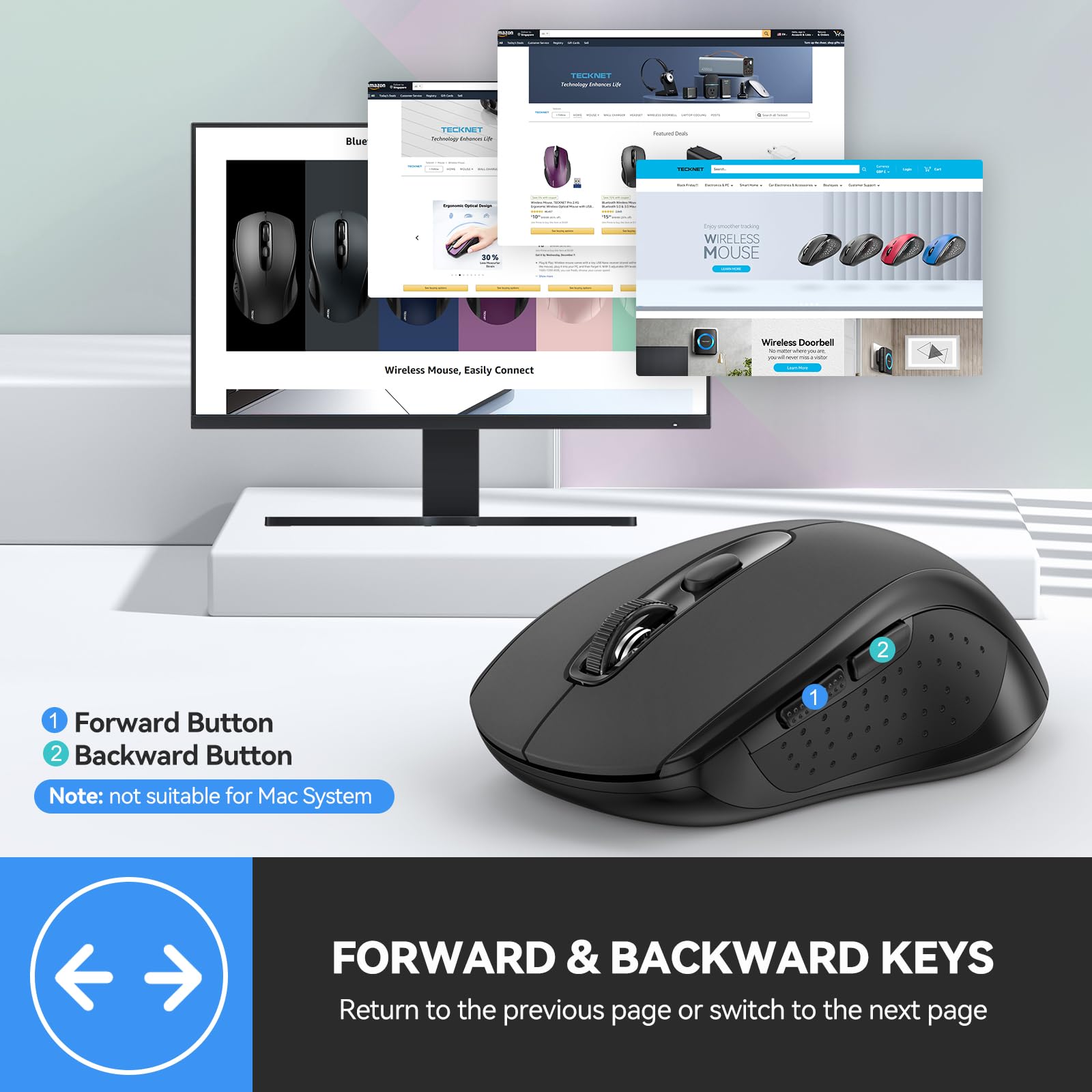 TECKNET Bluetooth Mouse, 4000DPI Wireless Mouse Computer Mice Bluetooth 5.0/3.0 and 2.4GHz Connectivity Mouse with 6 Adjustable DPI,18 Months Long Battery Life Cordless USB Mouse for Laptop PC