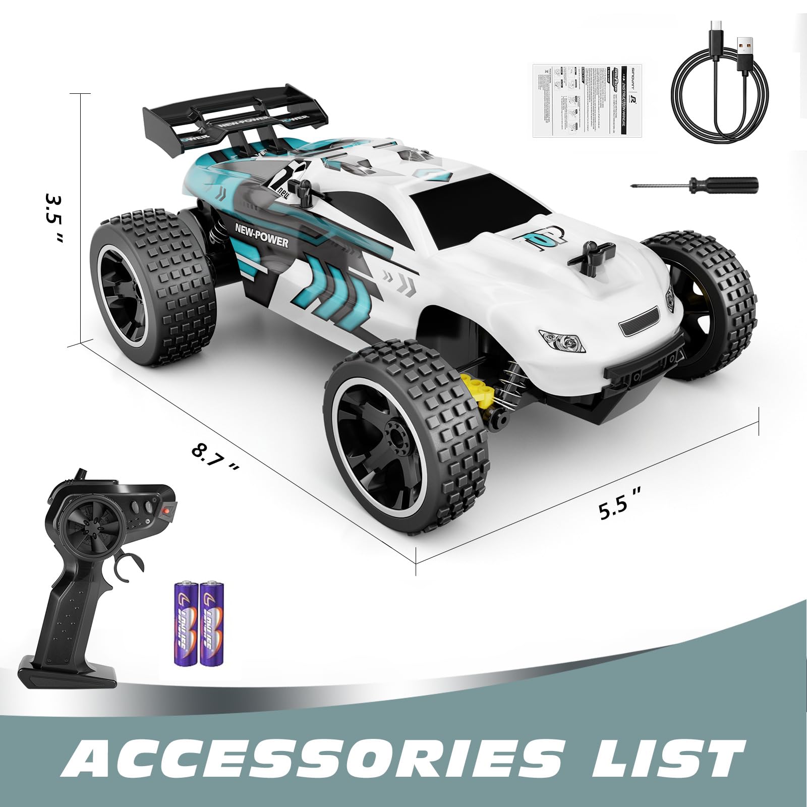 Tecnock RC Remote Control Car for Kids, 1:18 High Speed 20 KM/H 2WD RC Buggy, 2.4GHz Off Road Racing Car with Rechargeable Batteries, Gift for Boys and Girls