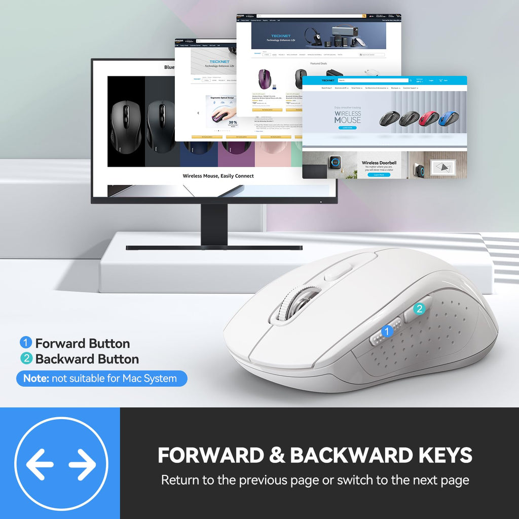 TECKNET Bluetooth Mouse, 4000DPI Wireless Mouse Computer Mice Bluetooth 5.0/3.0 and 2.4GHz Connectivity Mouse with 6 Adjustable DPI,18 Months Long Battery Life Cordless USB Mouse for Laptop PC
