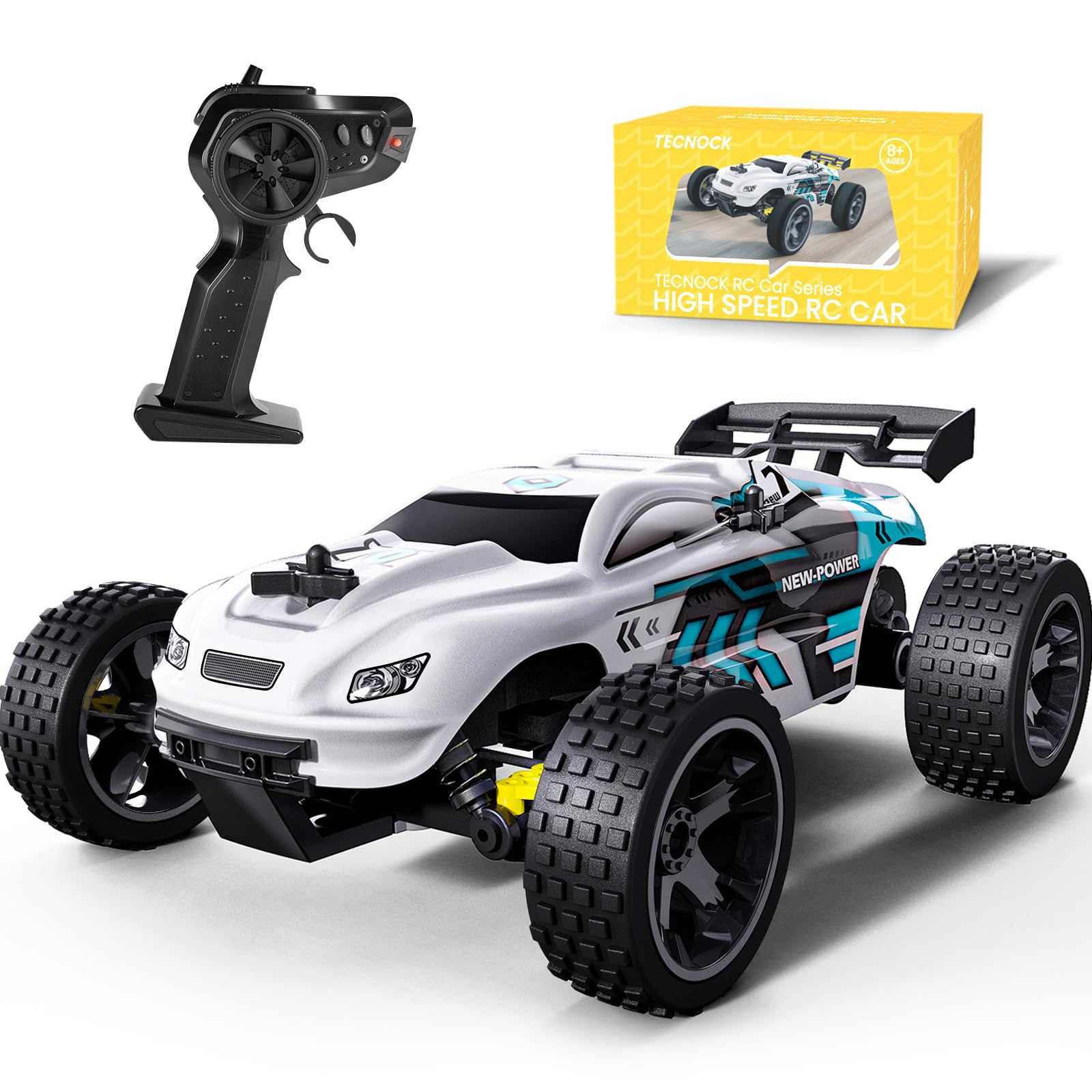 Tecnock RC Remote Control Car for Kids, 1:18 High Speed 20 KM/H 2WD RC Buggy, 2.4GHz Off Road Racing Car with Rechargeable Batteries, Gift for Boys and Girls