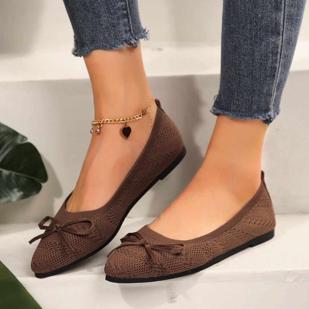 Bow Knitted Loafers Ins Fashion Pointed-toed Flats Shoes For Women