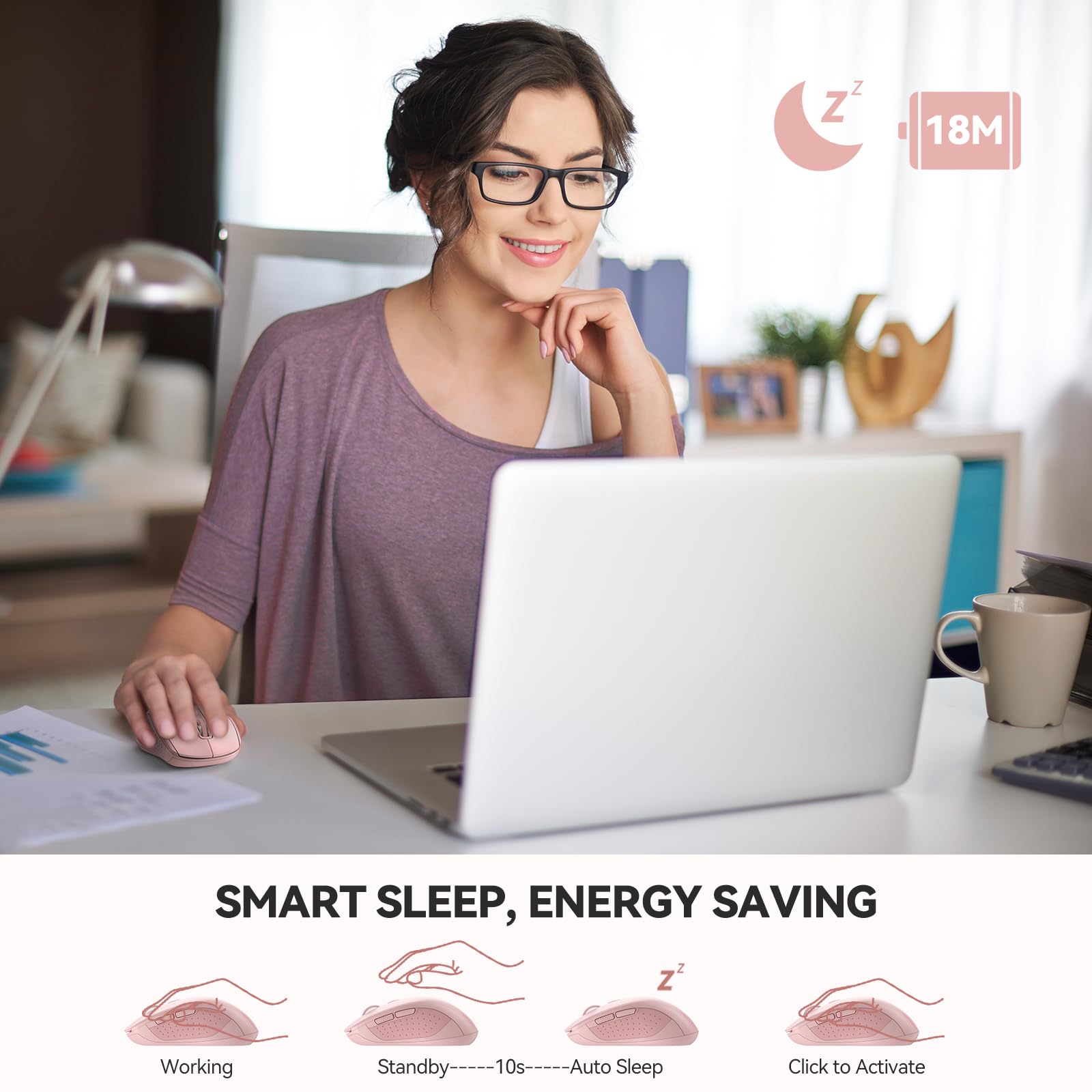 TECKNET Bluetooth Mouse, 4000DPI Wireless Mouse Computer Mice Bluetooth 5.0/3.0 and 2.4GHz Connectivity Mouse with 6 Adjustable DPI,18 Months Long Battery Life Cordless USB Mouse for Laptop PC