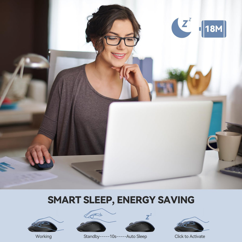 TECKNET Bluetooth Mouse, 4000DPI Wireless Mouse Computer Mice Bluetooth 5.0/3.0 and 2.4GHz Connectivity Mouse with 6 Adjustable DPI,18 Months Long Battery Life Cordless USB Mouse for Laptop PC