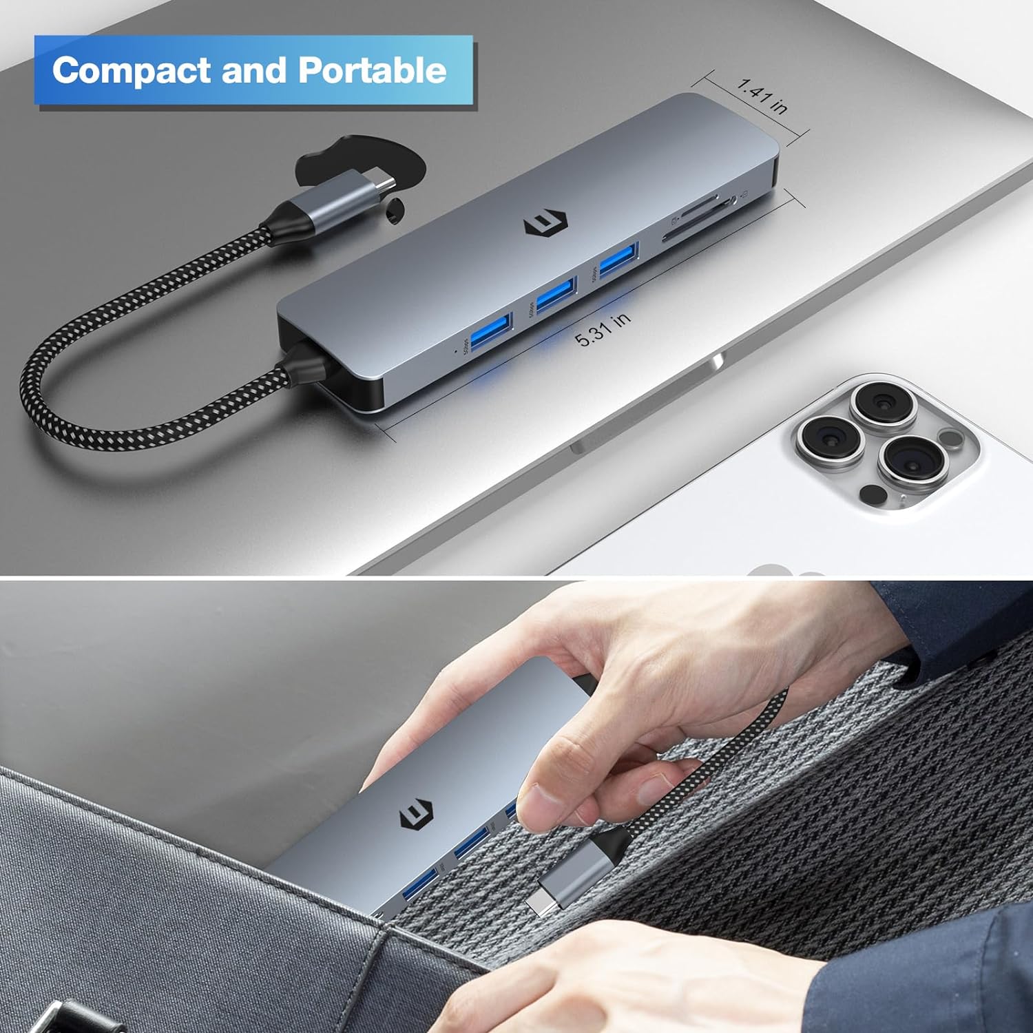 USB C Docking Station 6 in 1 for Mac Pro/Air Dell Surface HP SurffaceBook etc
