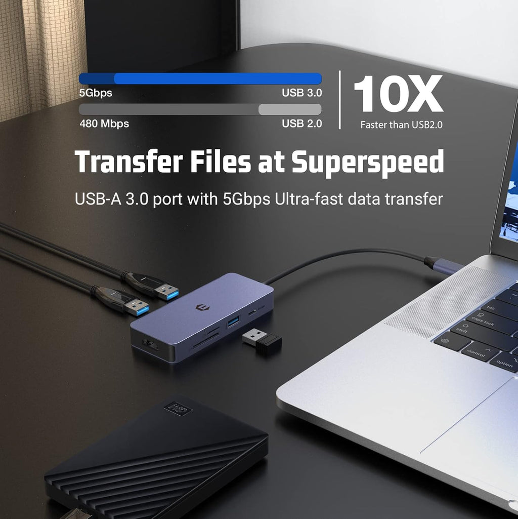 USB-C Hub Adapter 7-in-1 4K HDMI, 100W PD USB 3.0 Ports SD/TF Card Reader