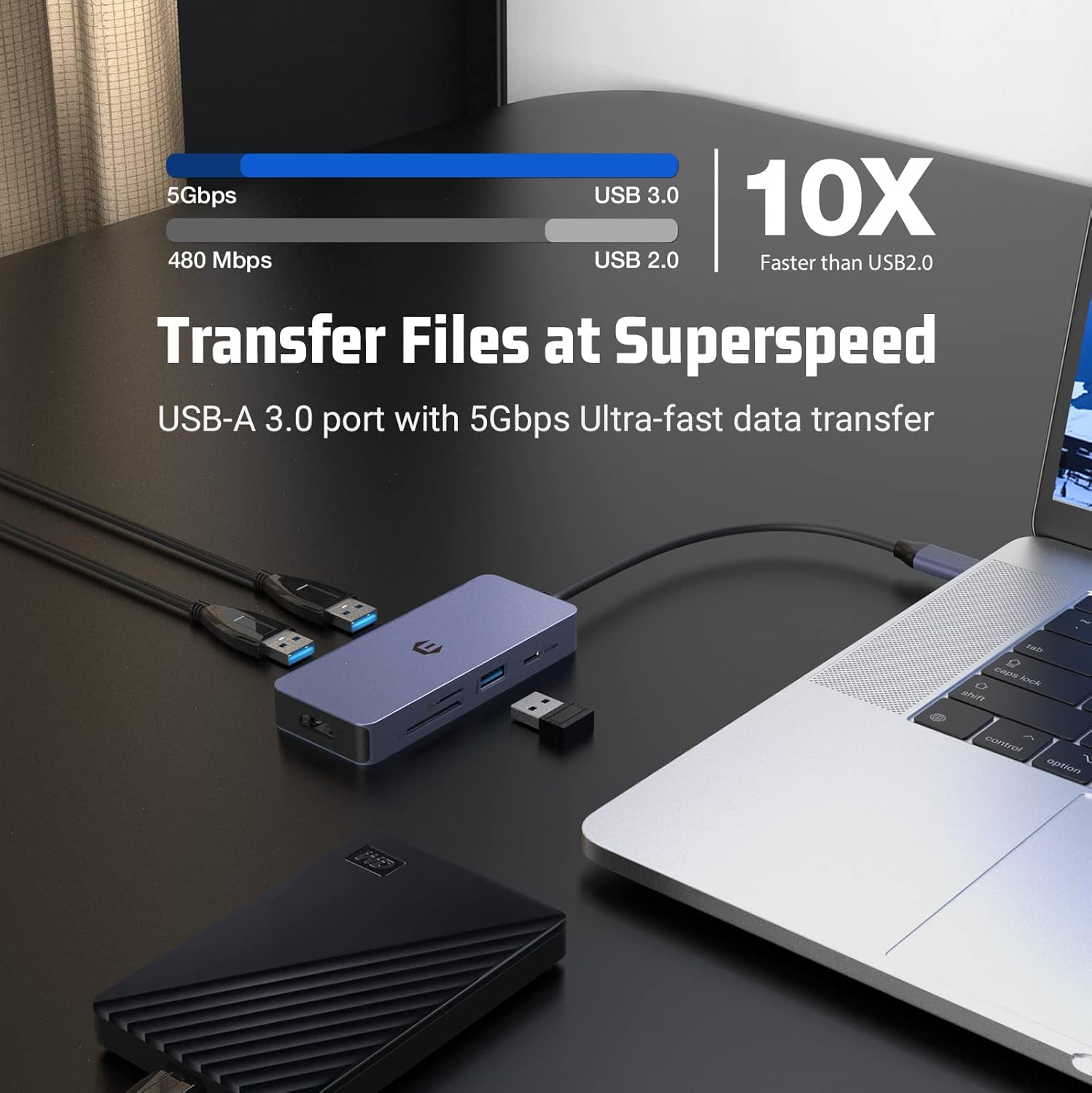 USB-C Hub Adapter 7-in-1 4K HDMI, 100W PD USB 3.0 Ports SD/TF Card Reader