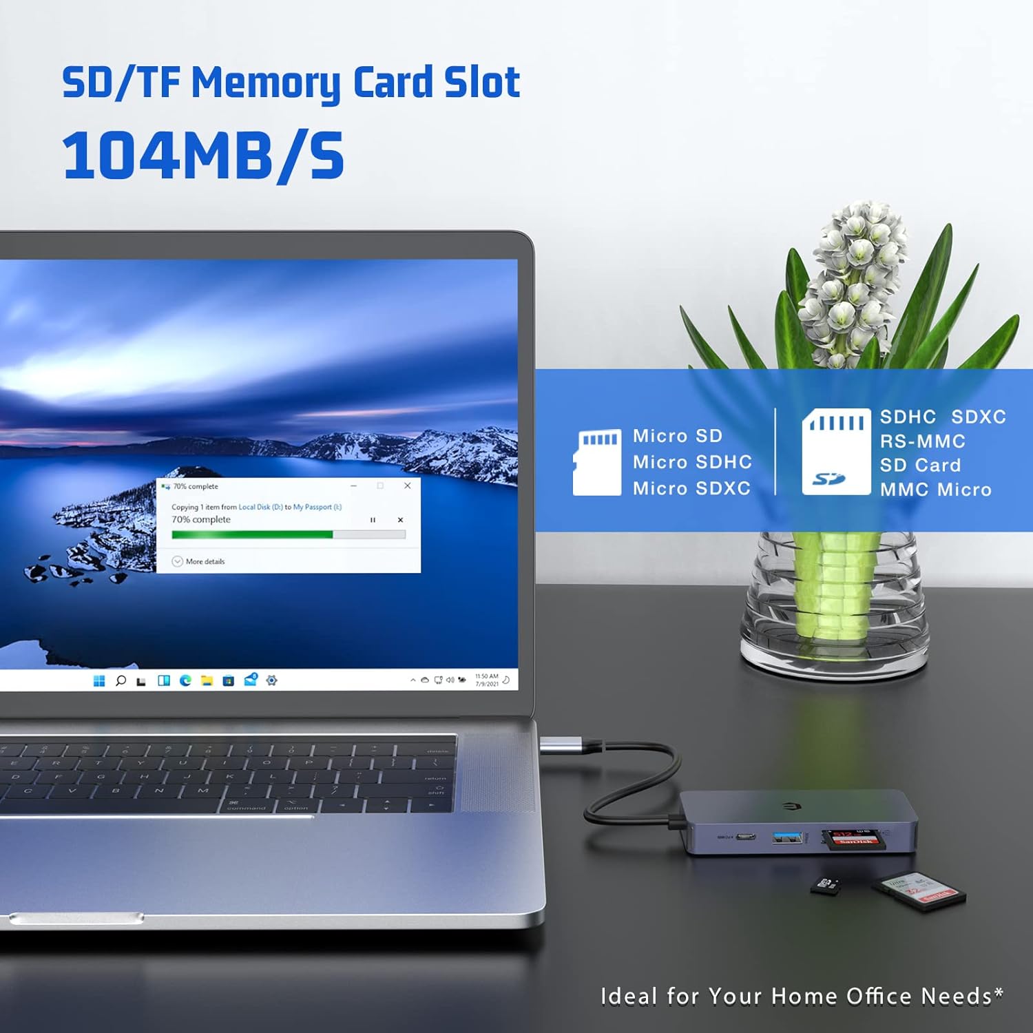 USB-C Hub Adapter 7-in-1 4K HDMI, 100W PD USB 3.0 Ports SD/TF Card Reader