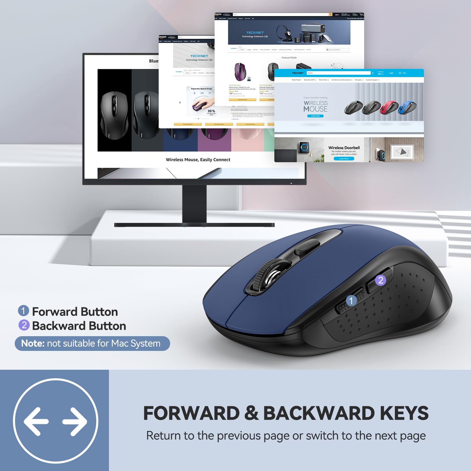 TECKNET Bluetooth Mouse, 4000DPI Wireless Mouse Computer Mice Bluetooth 5.0/3.0 and 2.4GHz Connectivity Mouse with 6 Adjustable DPI,18 Months Long Battery Life Cordless USB Mouse for Laptop PC