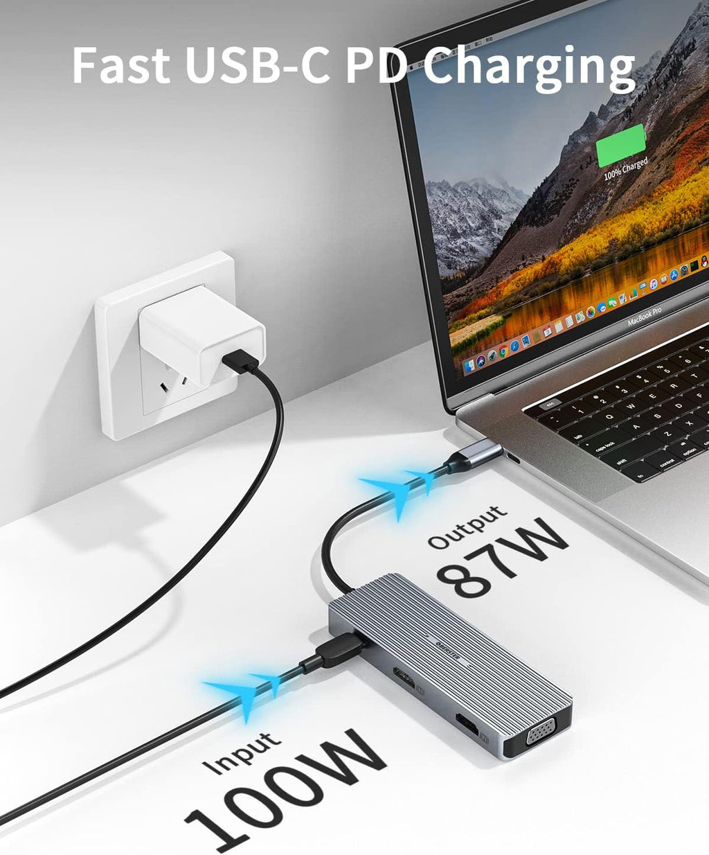 USB-C Docking Station 9-in-1 Hub Triple Display HDMI/VGA USB for Mac & Windows