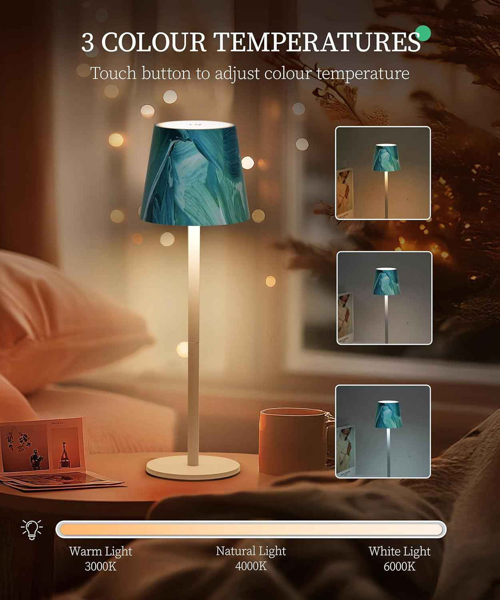 Cordless LED Table Lamp Rechargeable Light IP54 Touch Dimmable Various Colours
