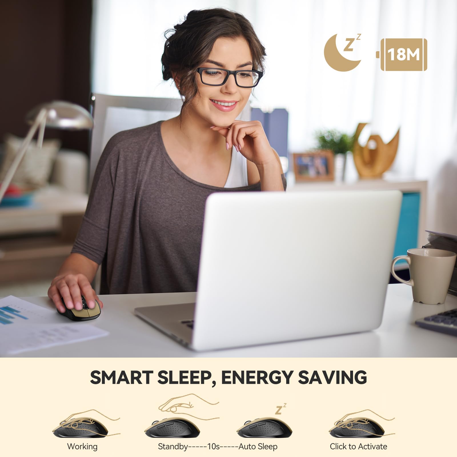 TECKNET Bluetooth Mouse, 4000DPI Wireless Mouse Computer Mice Bluetooth 5.0/3.0 and 2.4GHz Connectivity Mouse with 6 Adjustable DPI,18 Months Long Battery Life Cordless USB Mouse for Laptop PC