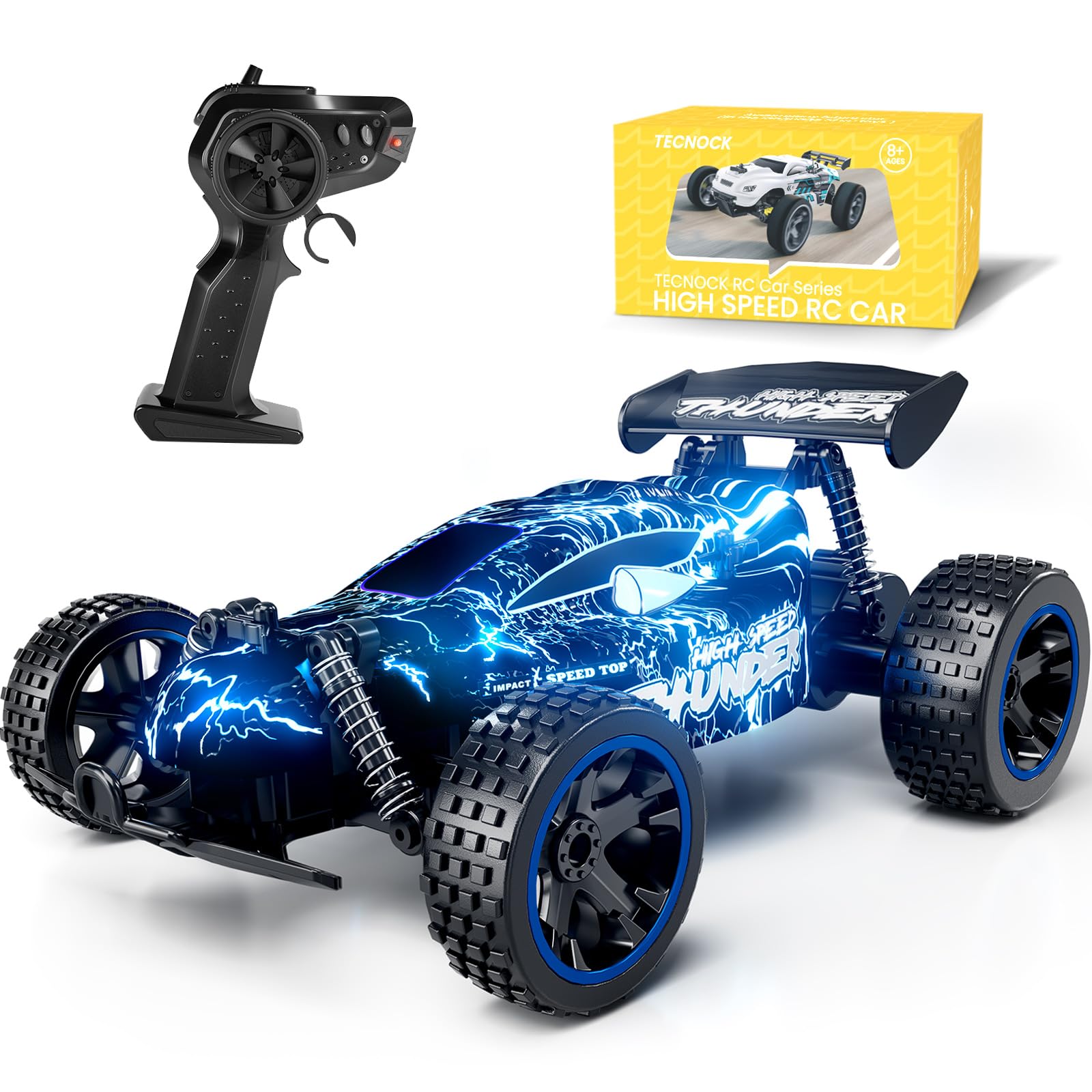 Tecnock RC Remote Control Car for Kids, 1:18 High Speed 20 KM/H 2WD RC Buggy, 2.4GHz Off Road Racing Car with Rechargeable Batteries, Gift for Boys and Girls
