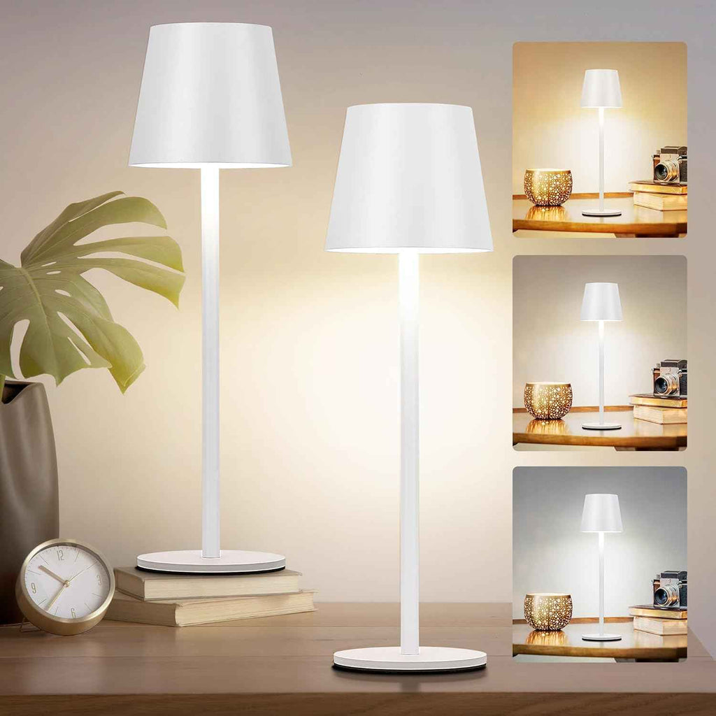 Cordless LED Table Lamp Rechargeable Desk Light IP54 Touch Dimmable White 2 Pack