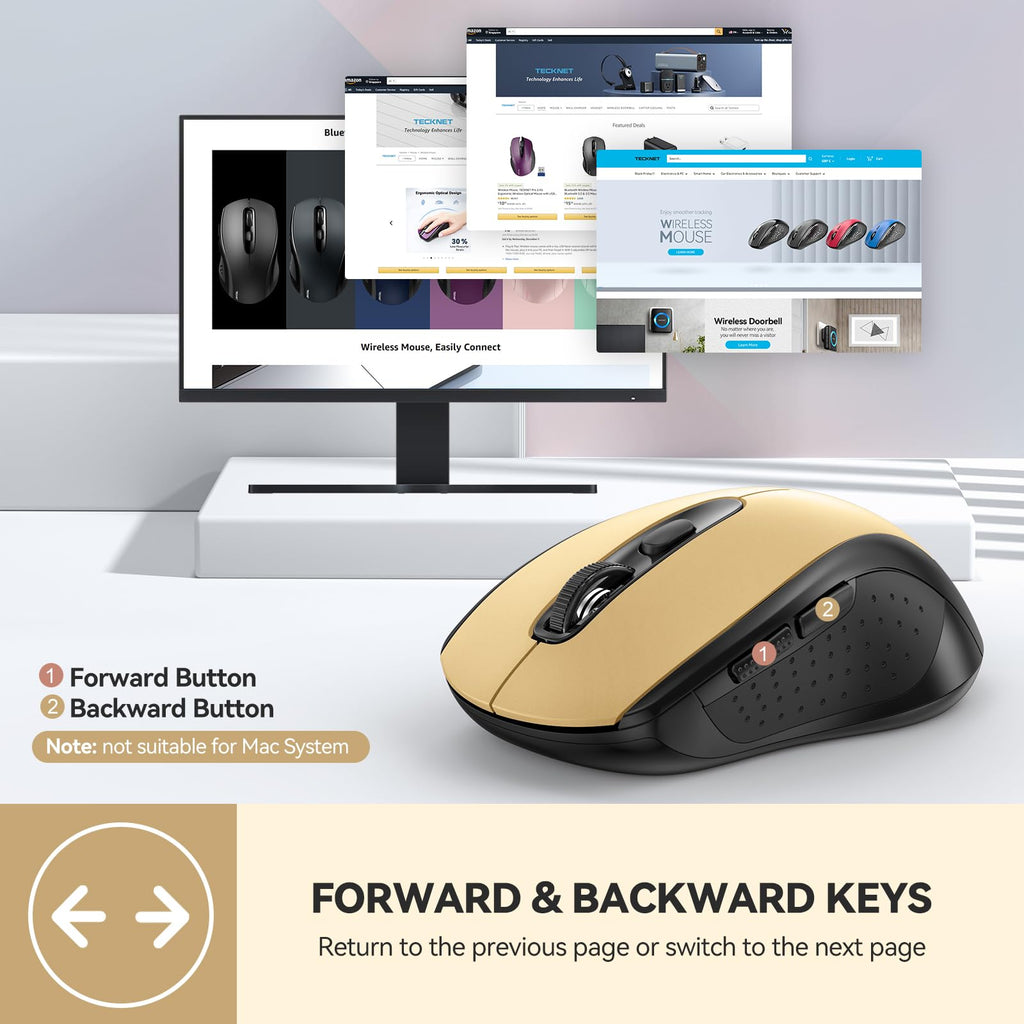 TECKNET Bluetooth Mouse, 4000DPI Wireless Mouse Computer Mice Bluetooth 5.0/3.0 and 2.4GHz Connectivity Mouse with 6 Adjustable DPI,18 Months Long Battery Life Cordless USB Mouse for Laptop PC