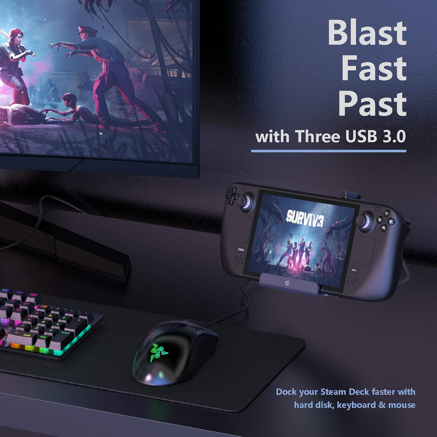 Steam Deck Charging Dock 6-in-1 Docking Station with 4K HDMI TV Monitor Adapter