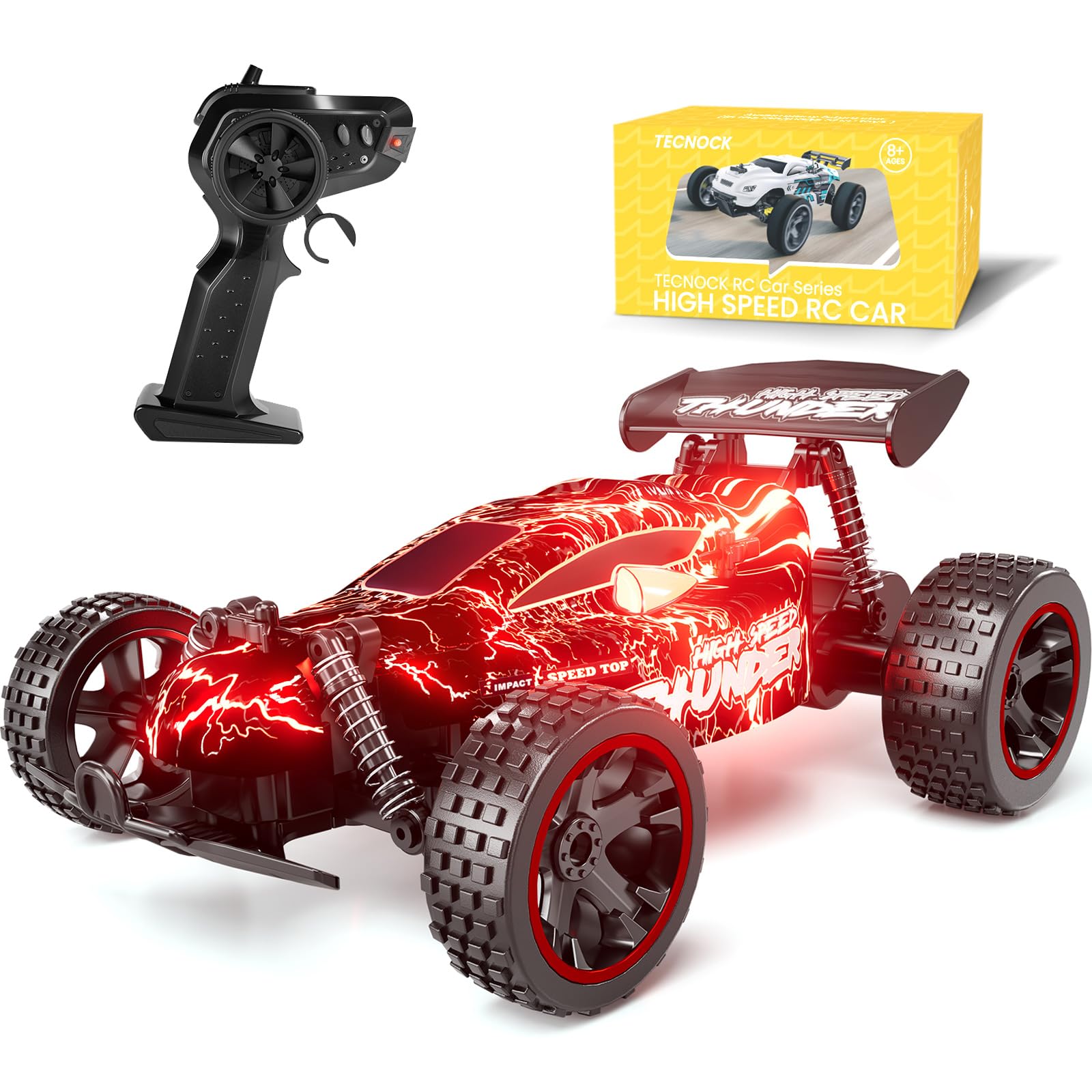 Tecnock RC Remote Control Car for Kids, 1:18 High Speed 20 KM/H 2WD RC Buggy, 2.4GHz Off Road Racing Car with Rechargeable Batteries, Gift for Boys and Girls