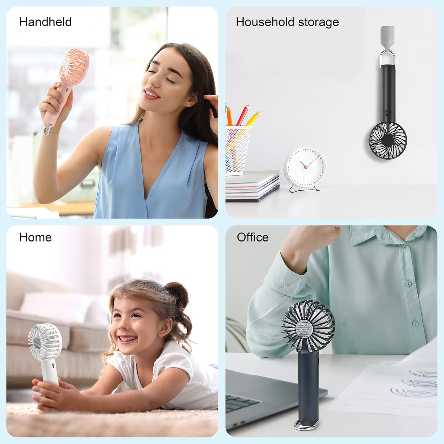 Portable Hand-held Fan Mini Fan Cooling USB Rechargeable 3 Speed With Clip Black