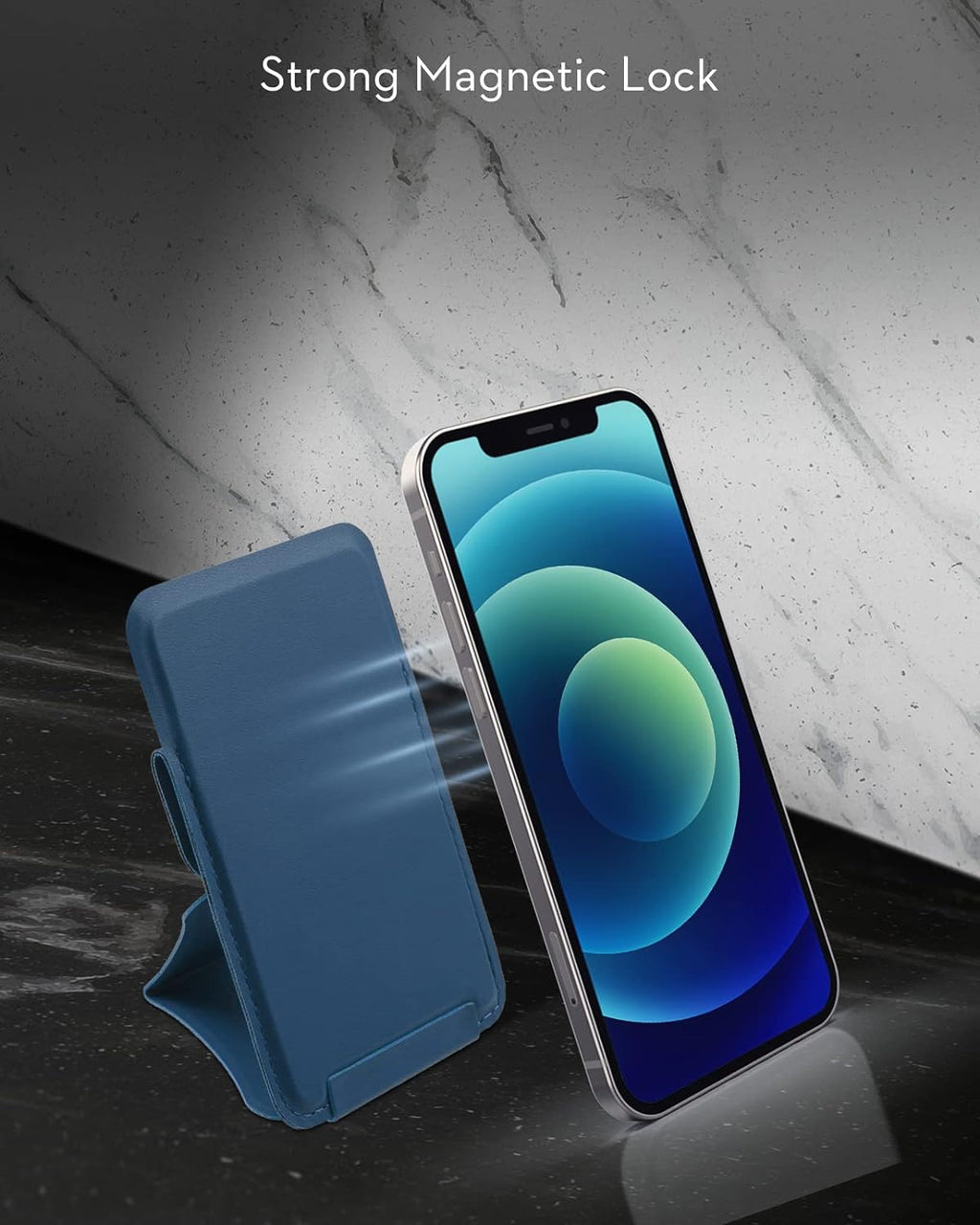 Folding iPhone Magnetic Wallet & Portable iPhone Stand 2 in 1 Card Holder - Blue