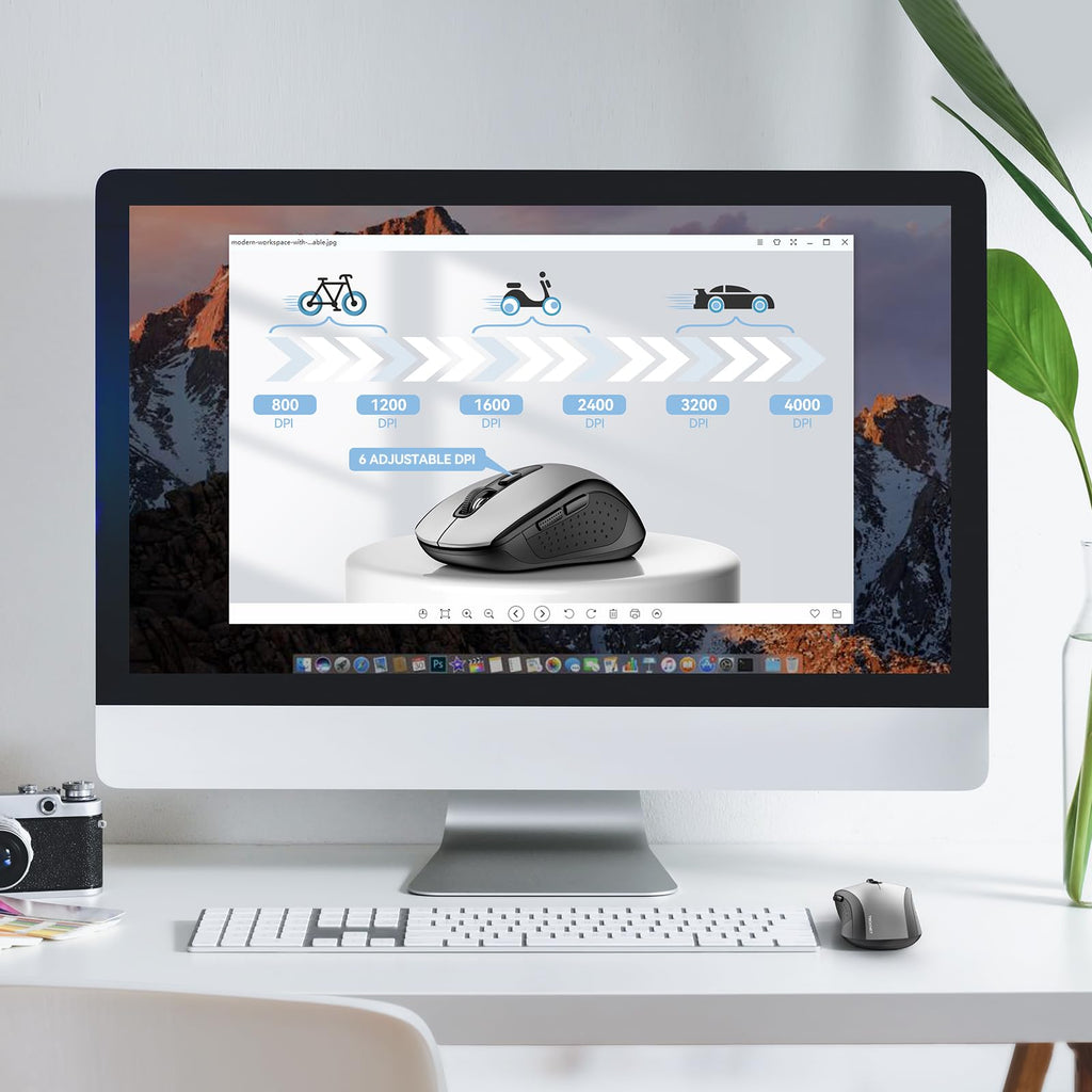 TECKNET Bluetooth Mouse, 4000DPI Wireless Mouse Computer Mice Bluetooth 5.0/3.0 and 2.4GHz Connectivity Mouse with 6 Adjustable DPI,18 Months Long Battery Life Cordless USB Mouse for Laptop PC