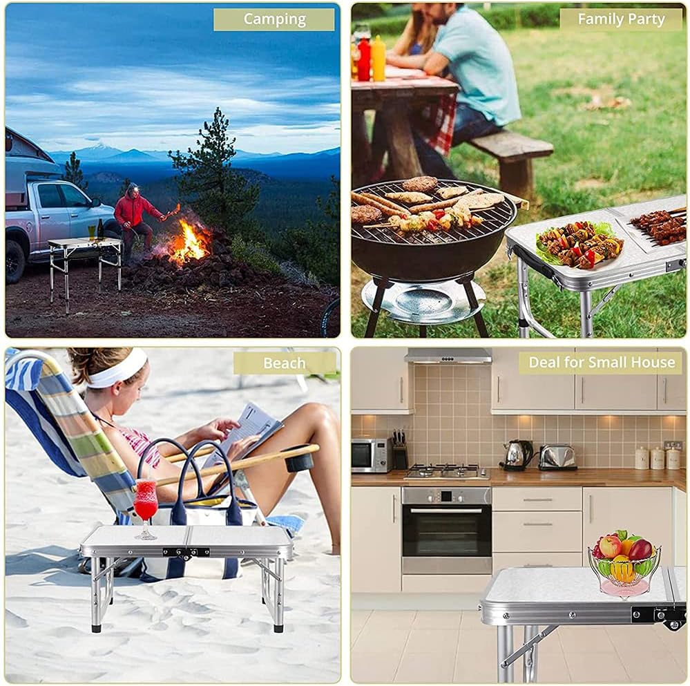 3FT/90CM Picnic Folding Tables, Aluminium Foldable Portable Adjustable Height Lightweight for Camping BBQ, 90x60x37/67cm
