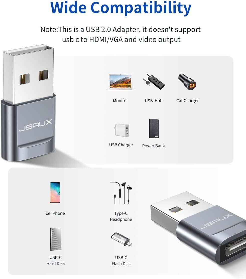 Premium USB Type C Female to USB A Male Adapter Converter Charger - Grey