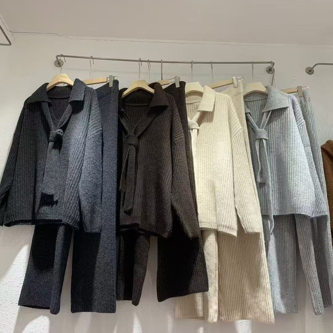 Sweater Suit Knitting Top Casual Trousers Two-piece Set
