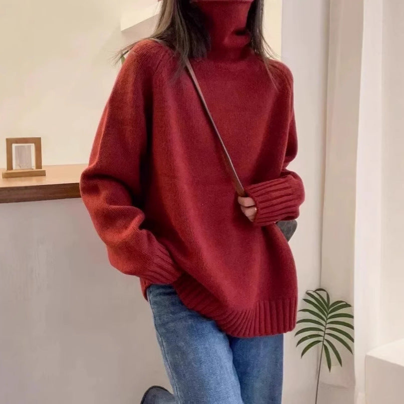 Women's Turtleneck Sweater Loose Thick Curling Pile Collar Idle Style