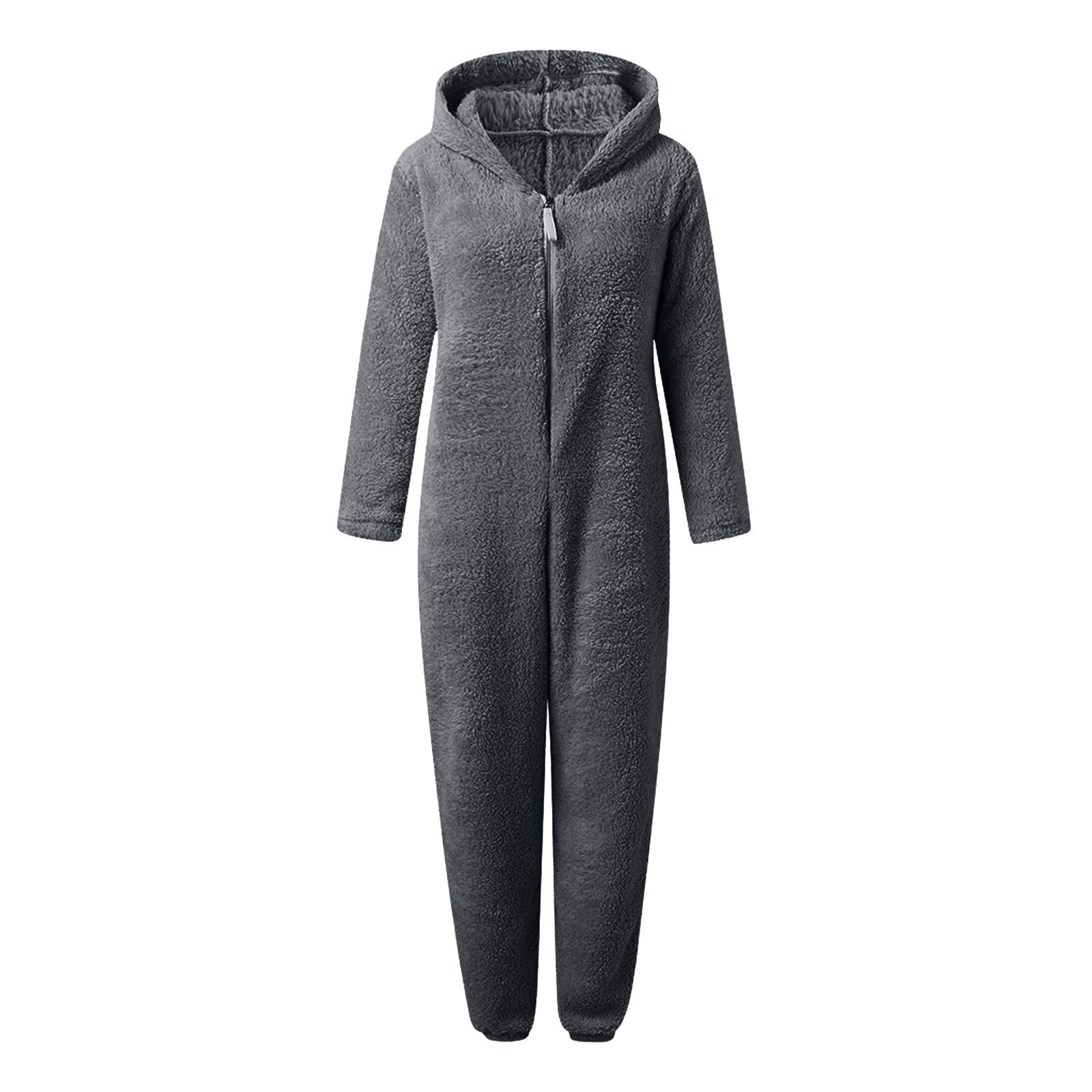 European And American Autumn Winter Women's Wear Fleece-lined Thick Furry Jumpsuit Hooded Cat Ear Pajamas
