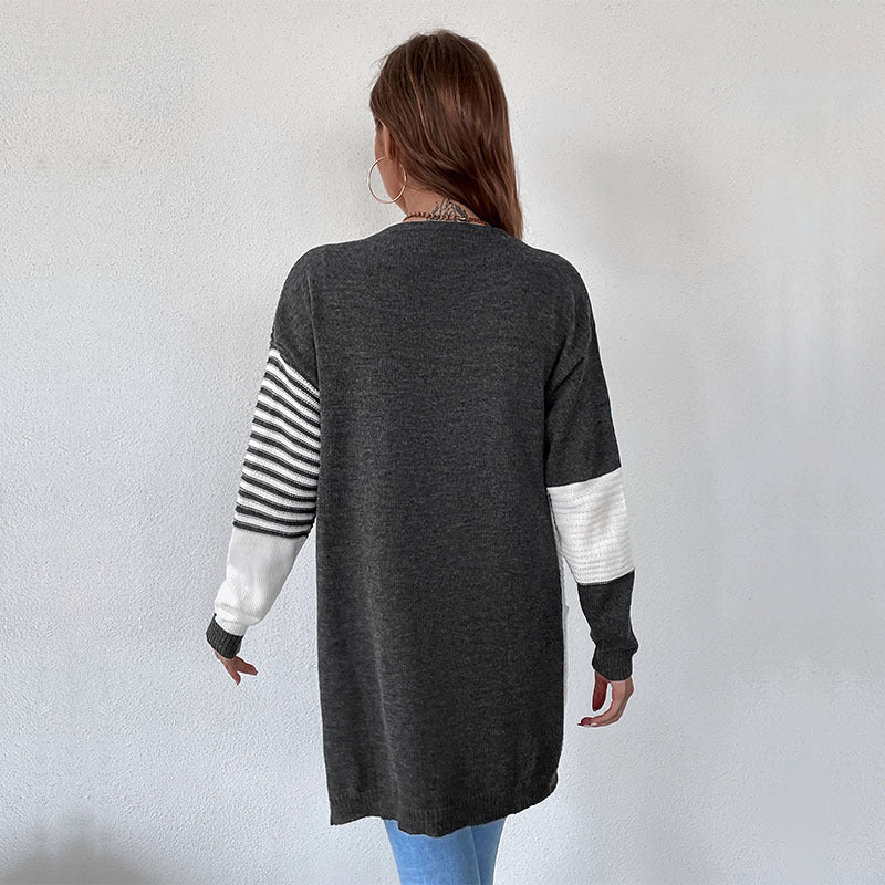 Women's Patchwork Stripes Cardigan Sweater Coat