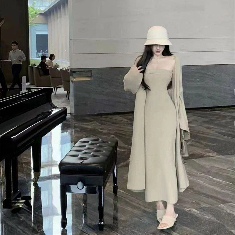 Women's Knitted Cardigan Dress Sweater Suit