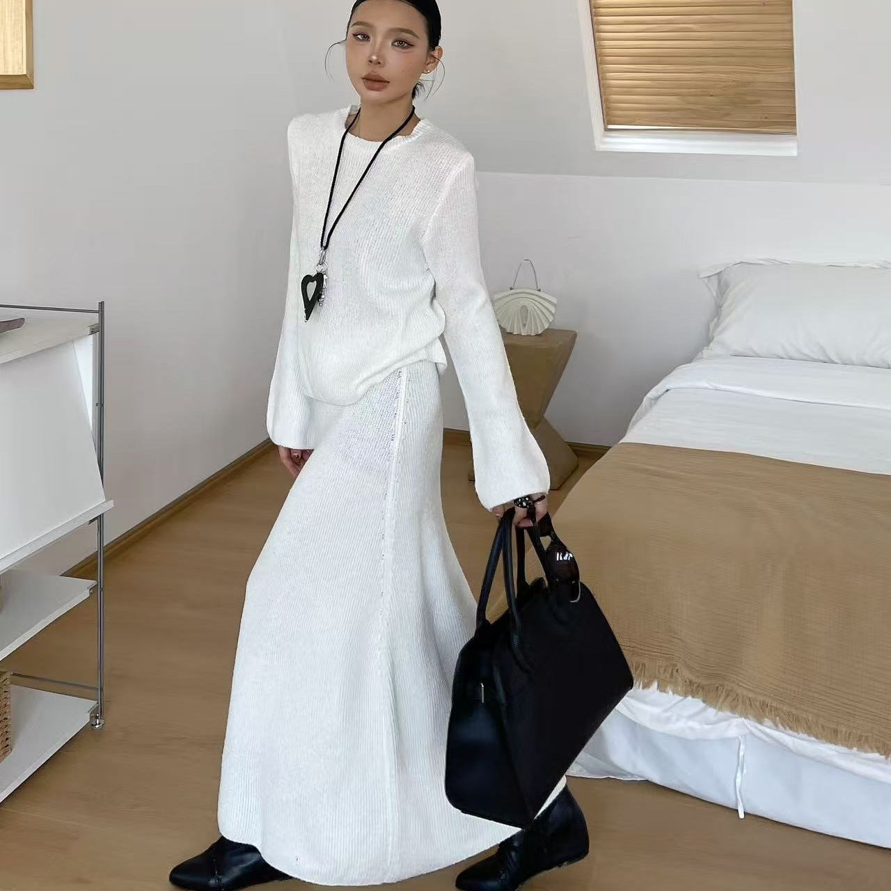 Casual Knitted Sweater Suit Women's Skirt Two-piece Set