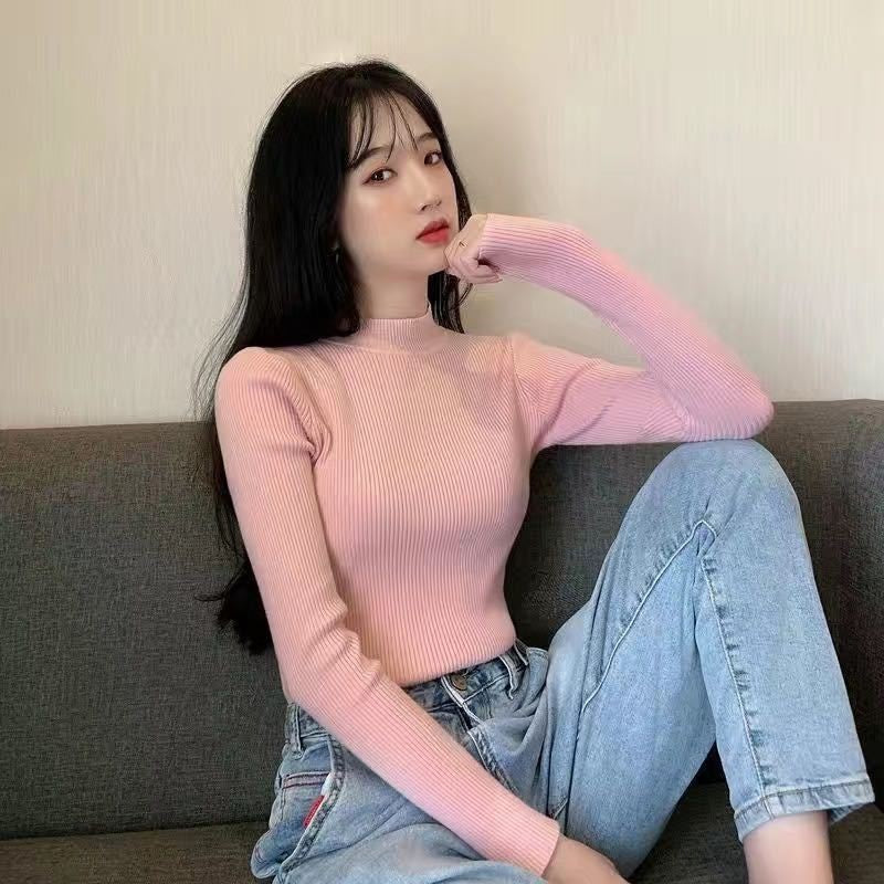 Autumn And Winter New Half Turtleneck Slim Fit Long Sleeve Inner Wear Knitwear For Women