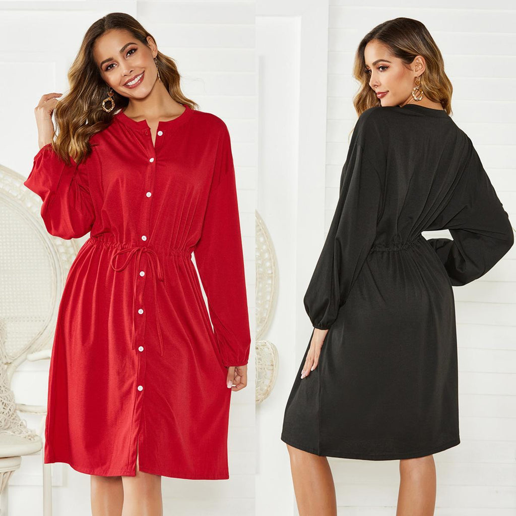 Elastic Cuffs Loose Elastic Belt Cinched Short Dress