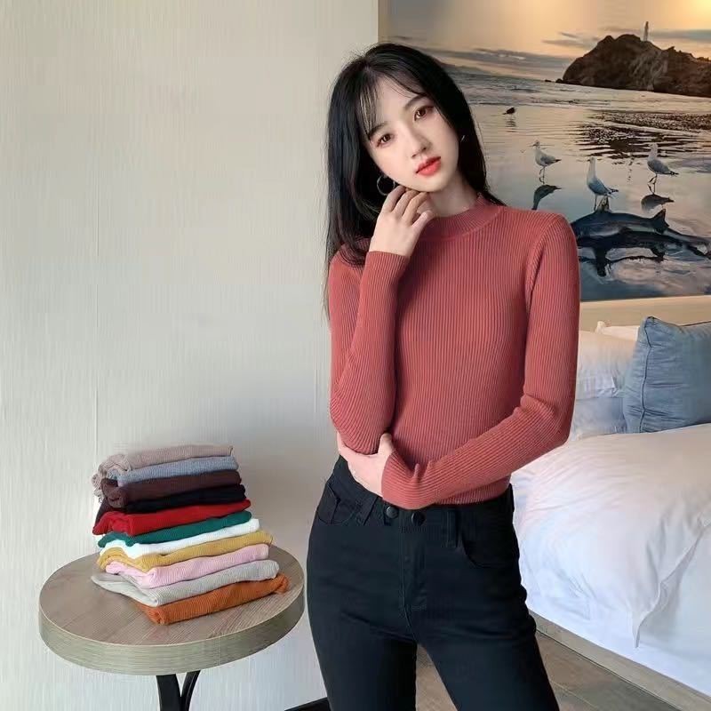 Autumn And Winter New Half Turtleneck Slim Fit Long Sleeve Inner Wear Knitwear For Women