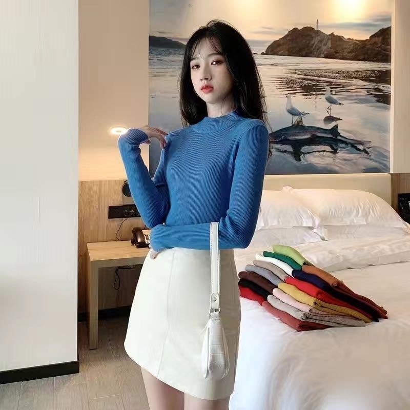 Autumn And Winter New Half Turtleneck Slim Fit Long Sleeve Inner Wear Knitwear For Women